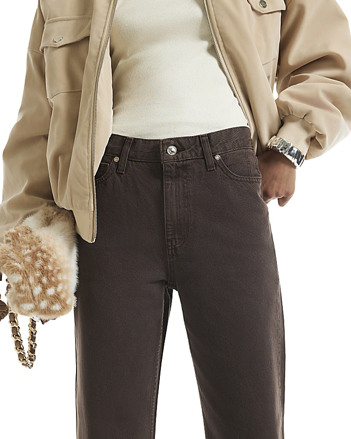 Brown High Waisted Relaxed Straight Leg Jeans
