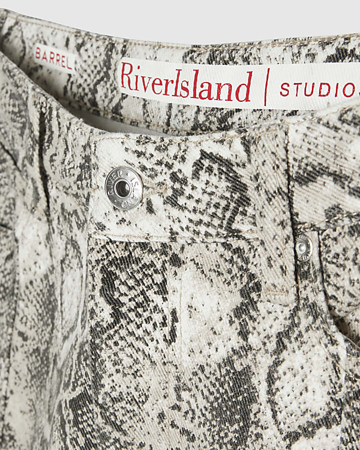 Grey Snake Print Barrel Leg Jeans