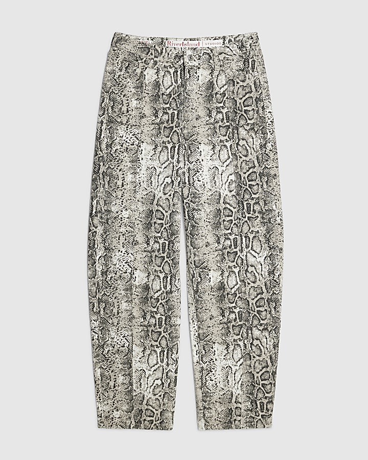 Grey Snake Print Barrel Leg Jeans
