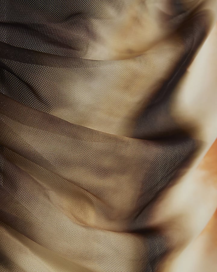 Petite Orange Mesh Blur Print Maxi Dress