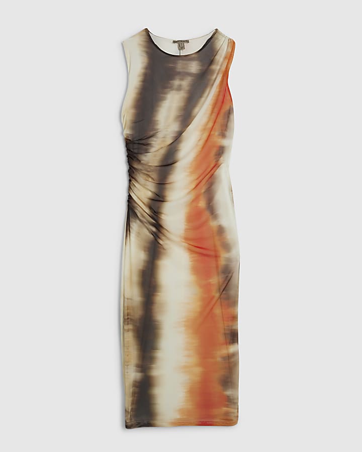 Petite Orange Mesh Blur Print Maxi Dress