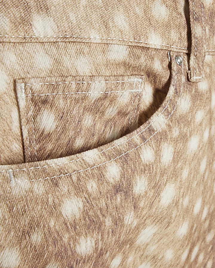 Beige Deer Print Cigarette Jeans