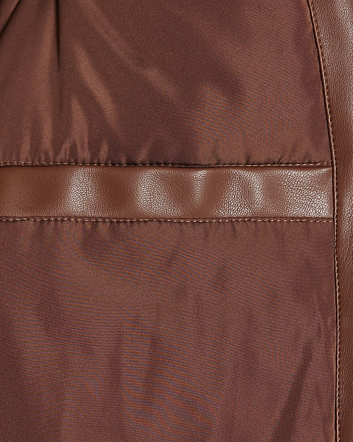Brown Faux Leather Classic Bomber Jacket