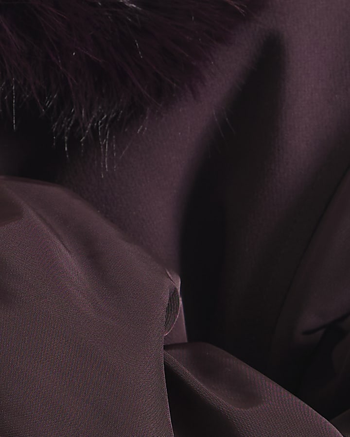 Burgundy Faux Fur Collar Hybrid Bomber Jacket