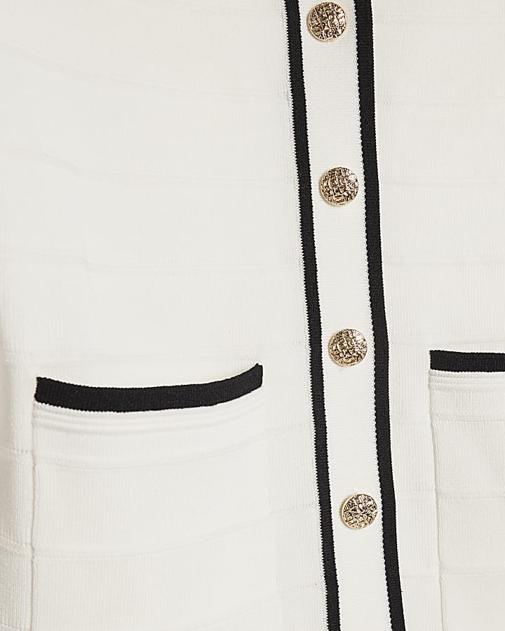 White Button Through Tipped Military Cardigan