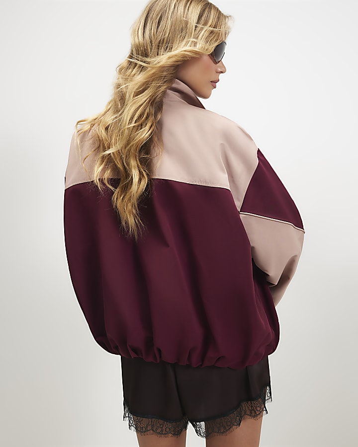 Red Colour Block Lightweight Zip Up Anorak