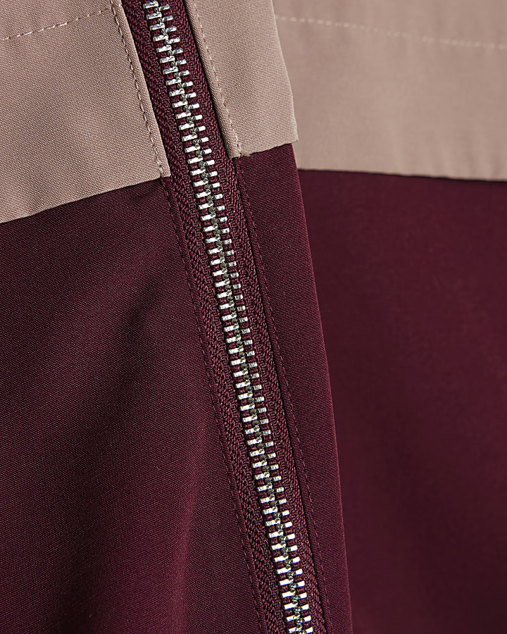 Red Colour Block Lightweight Zip Up Anorak