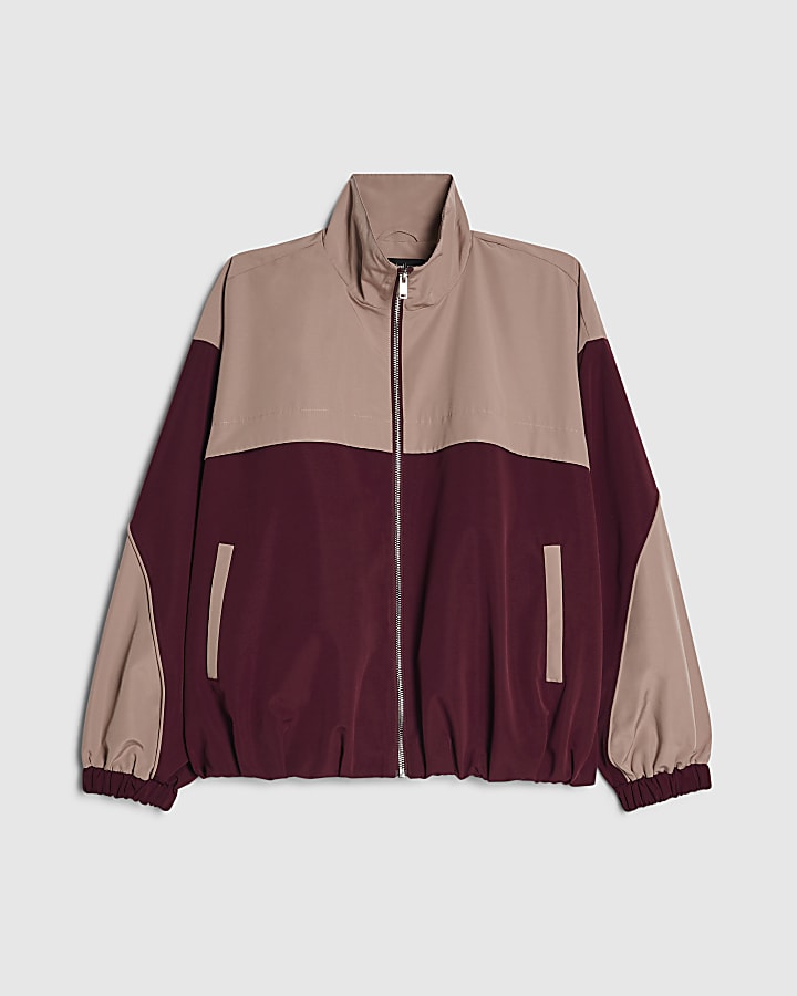 Red Colour Block Lightweight Zip Up Anorak