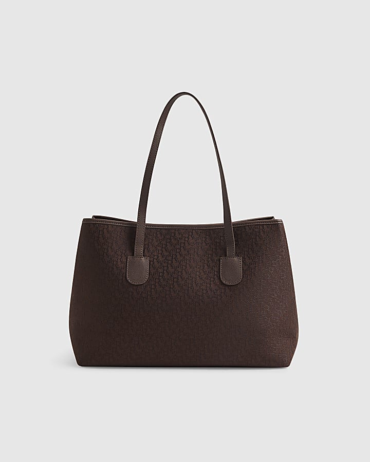 Brown Monogram Jacquard Stripe Shopper Bag