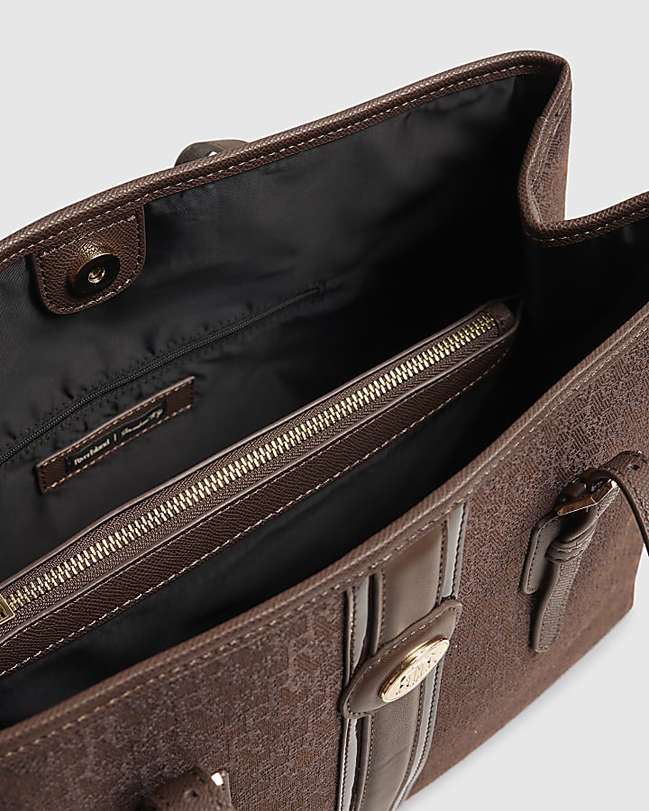 Brown Monogram Jacquard Stripe Shopper Bag