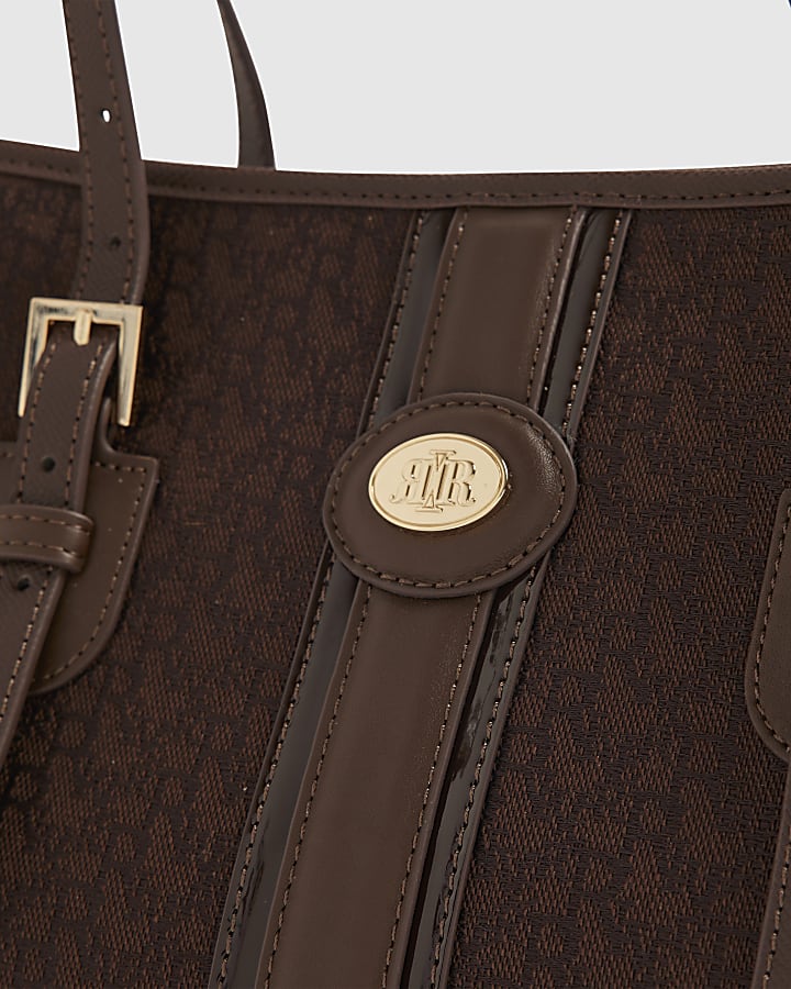 Brown Monogram Jacquard Stripe Shopper Bag