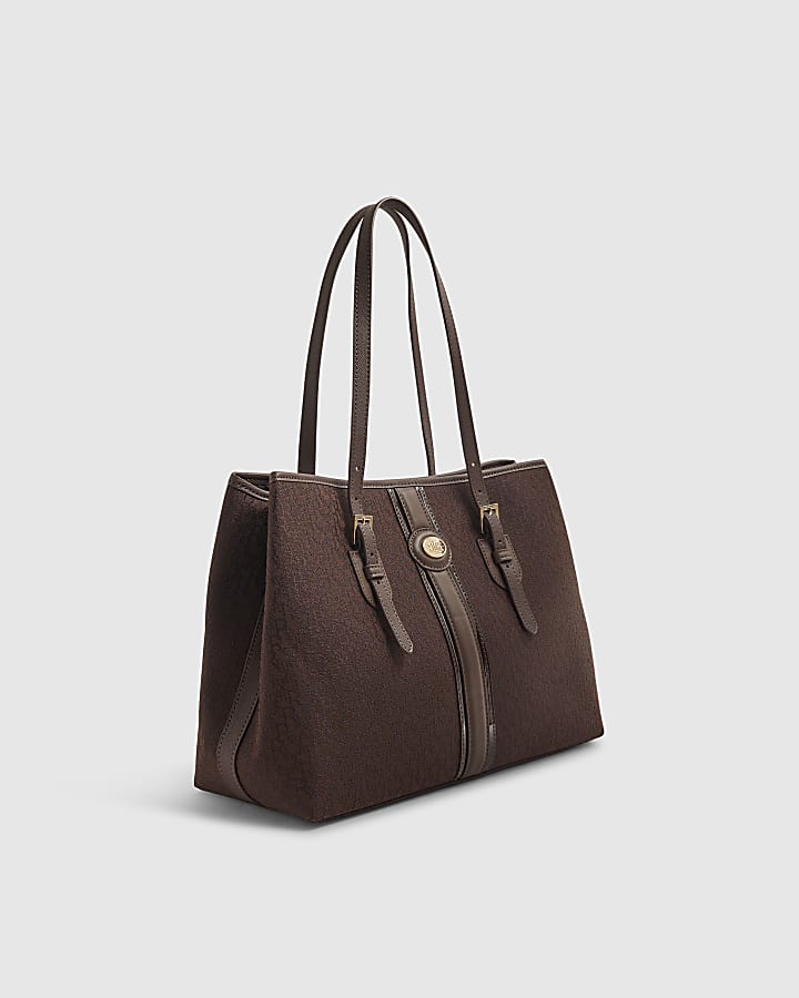 Brown Monogram Jacquard Stripe Shopper Bag