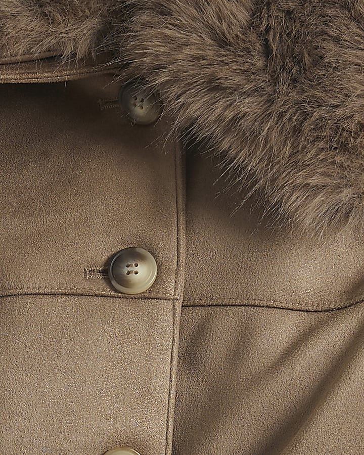 Beige Faux Suede Faux Fur Collar Jacket