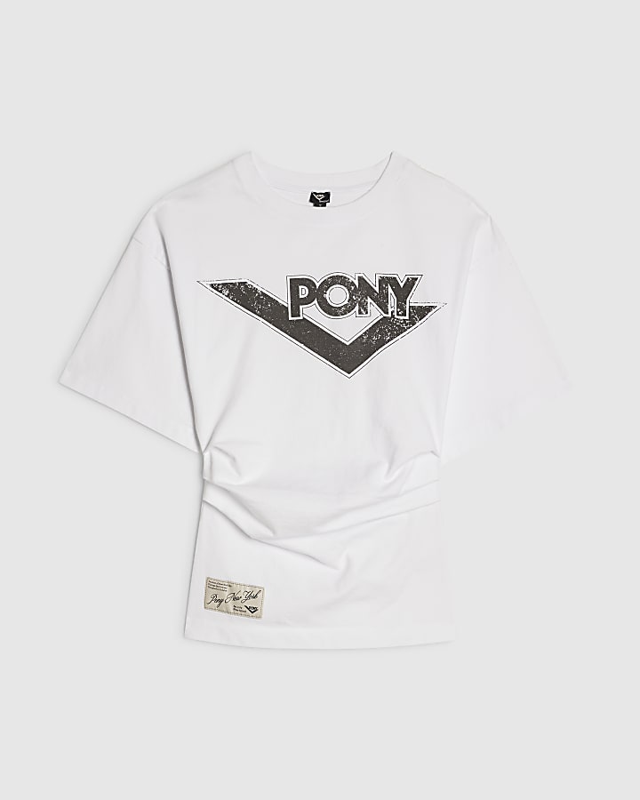 White Pony Ruched Side T-Shirt