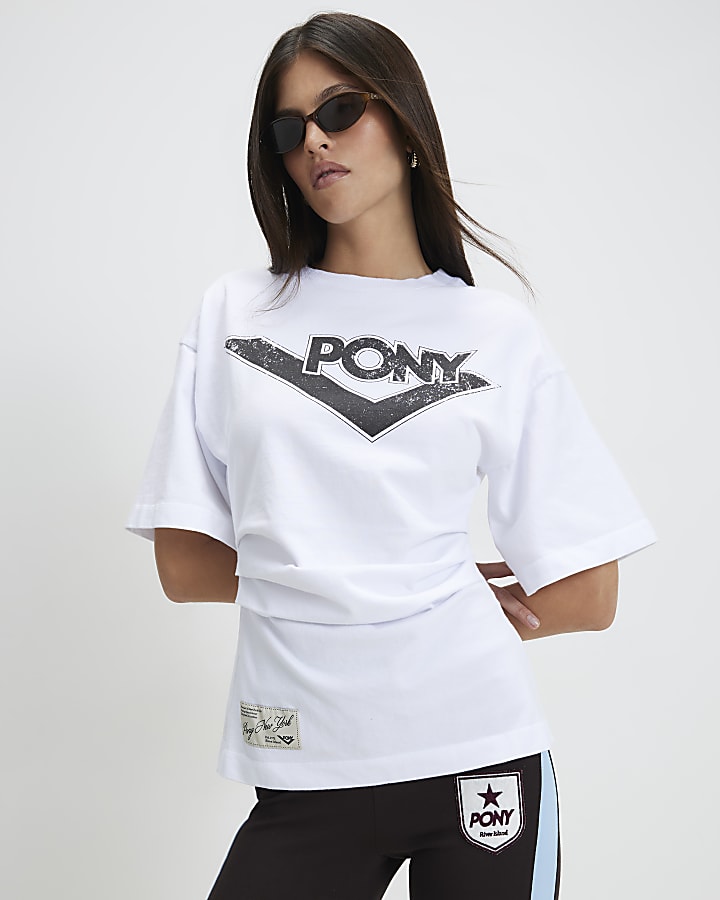 White Pony Ruched Side T-Shirt