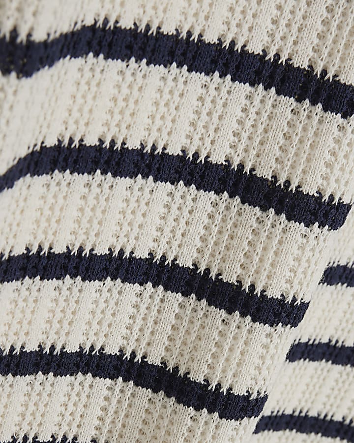 Navy Crochet Striped Midi Dress