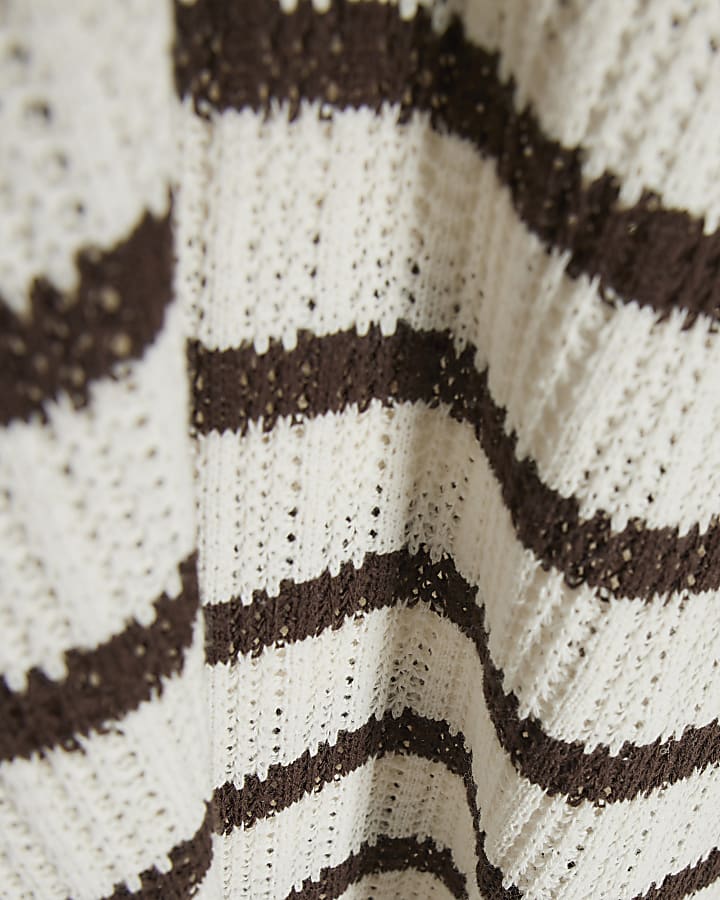 Brown Strappy Crochet Stripe Midi Dress