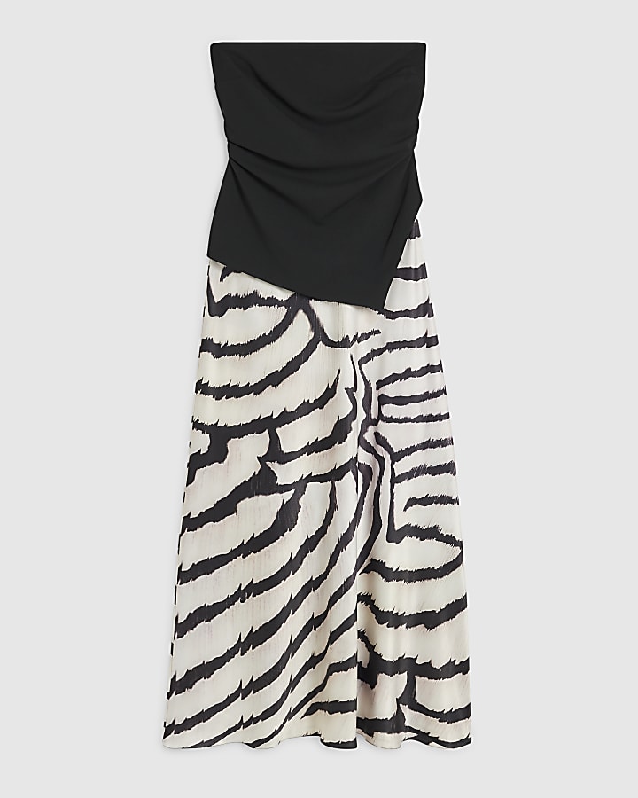 Black Print Bandeau Hybrid Maxi Dress
