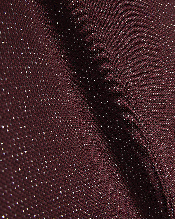Red Glitter Thread Gathered Hem Top