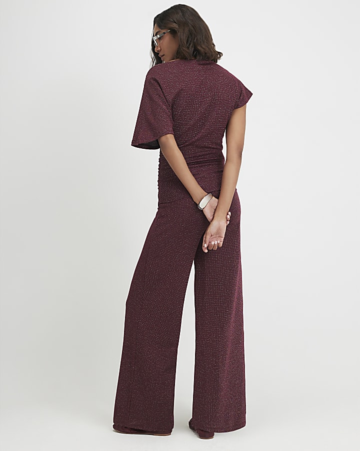 Red Glitter Thread Wide Leg Trousers