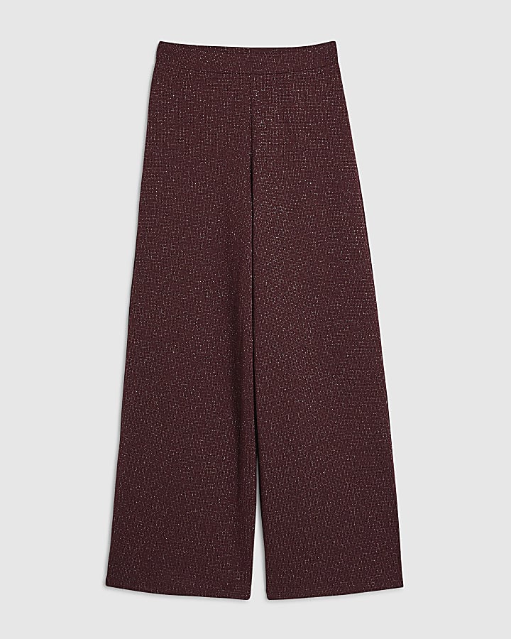 Red Glitter Thread Wide Leg Trousers