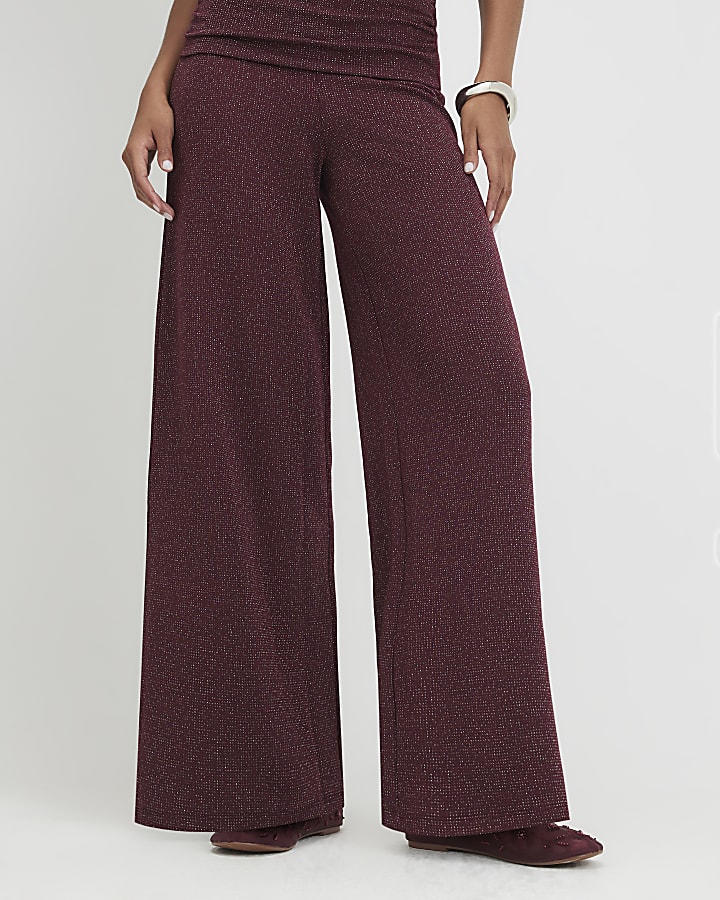 Red Glitter Thread Wide Leg Trousers