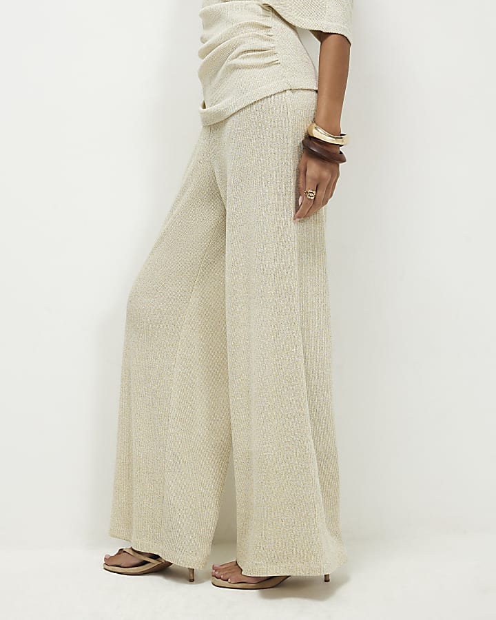 Gold Glitter Knitted Wide Leg Trousers