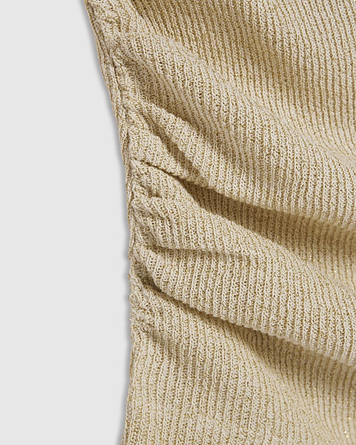 Gold Knitted Gathered Hem Top