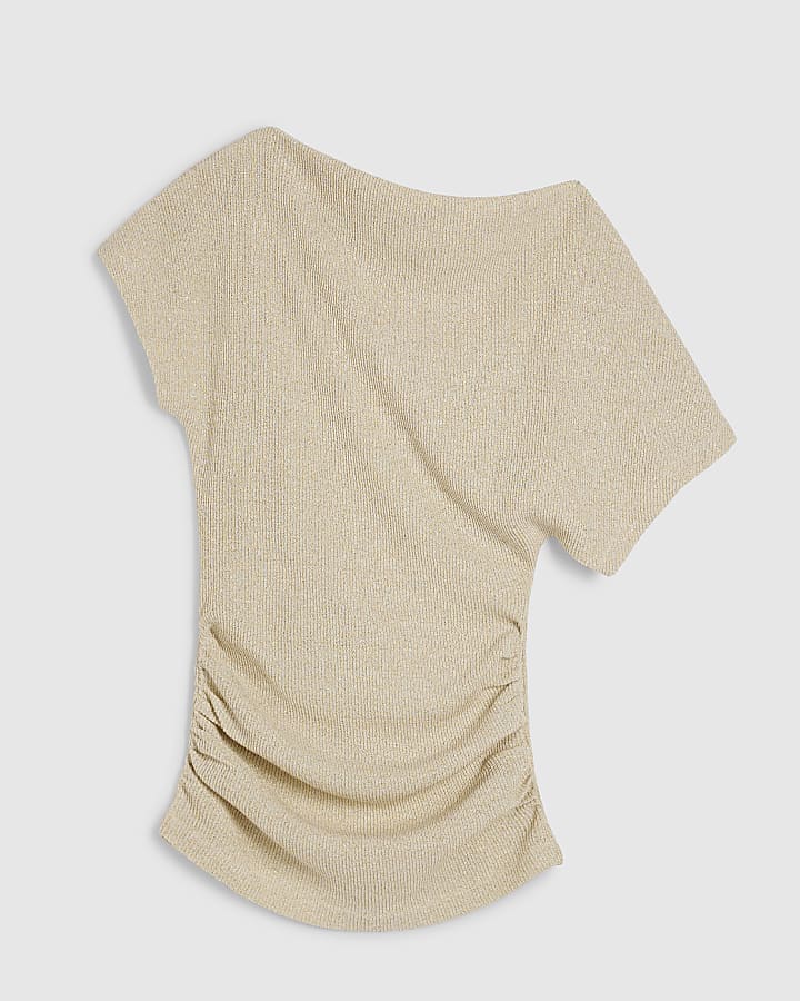 Gold Knitted Gathered Hem Top