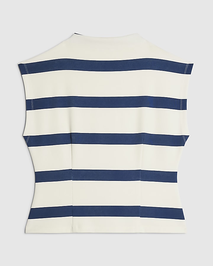 Navy Stripe Grown On Neck Sleeveless Top
