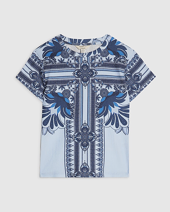 Blue Tile Print Textured Baby T-shirt