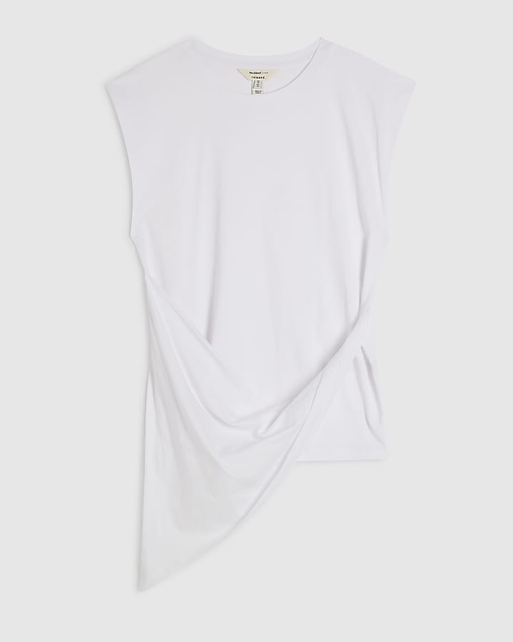 White Sleeveless Asymmetric Longline Top