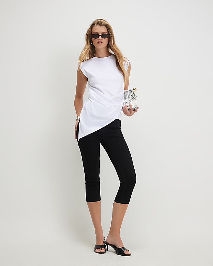 White Sleeveless Asymmetric Longline Top