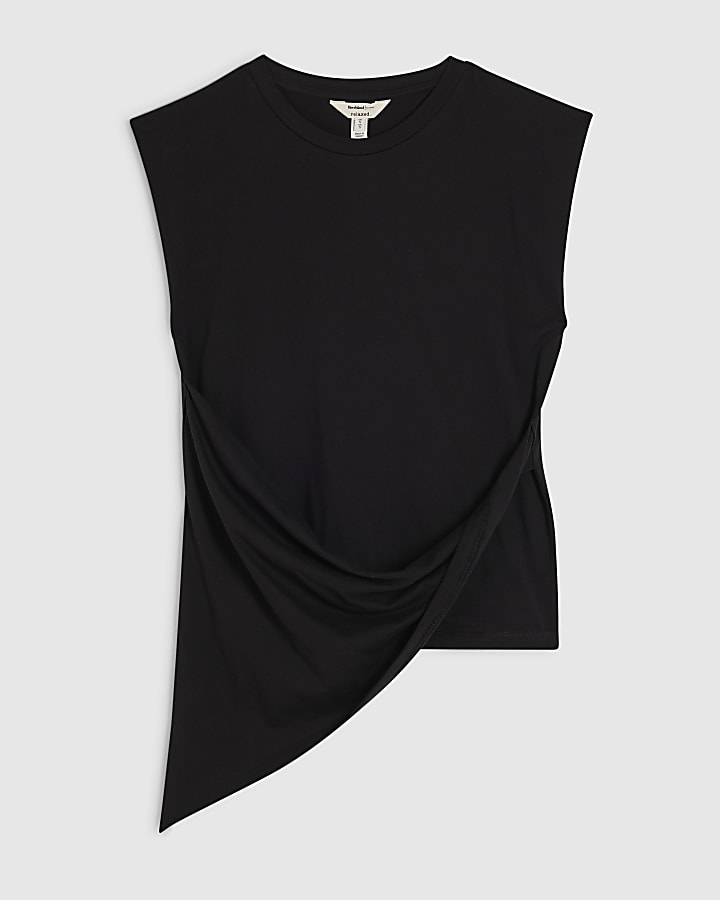 Black Cotton Asymmetric Longline Top