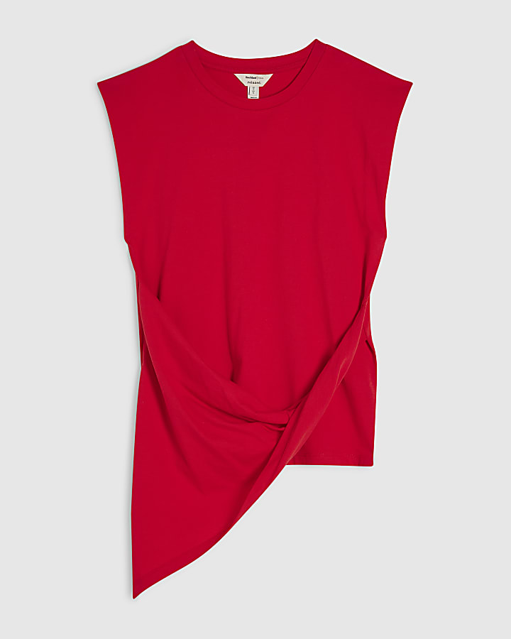 Red Sleeveless Asymmetric Longline Top