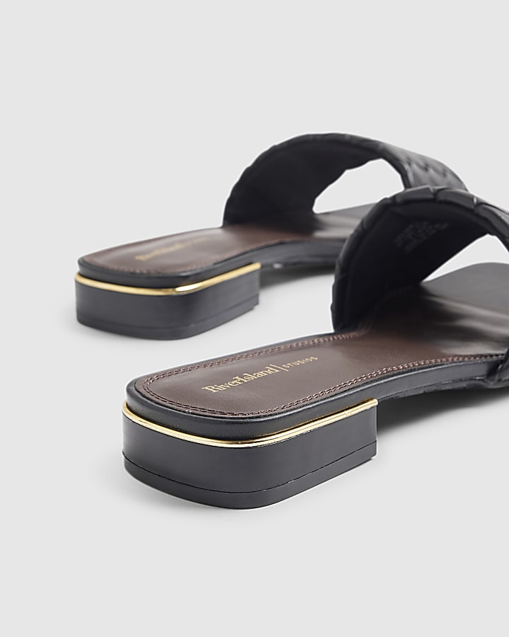 Black Woven Mule Flat Sandals
