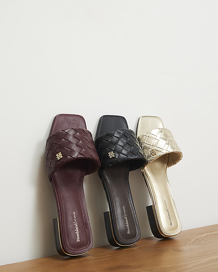 Black Woven Mule Flat Sandals