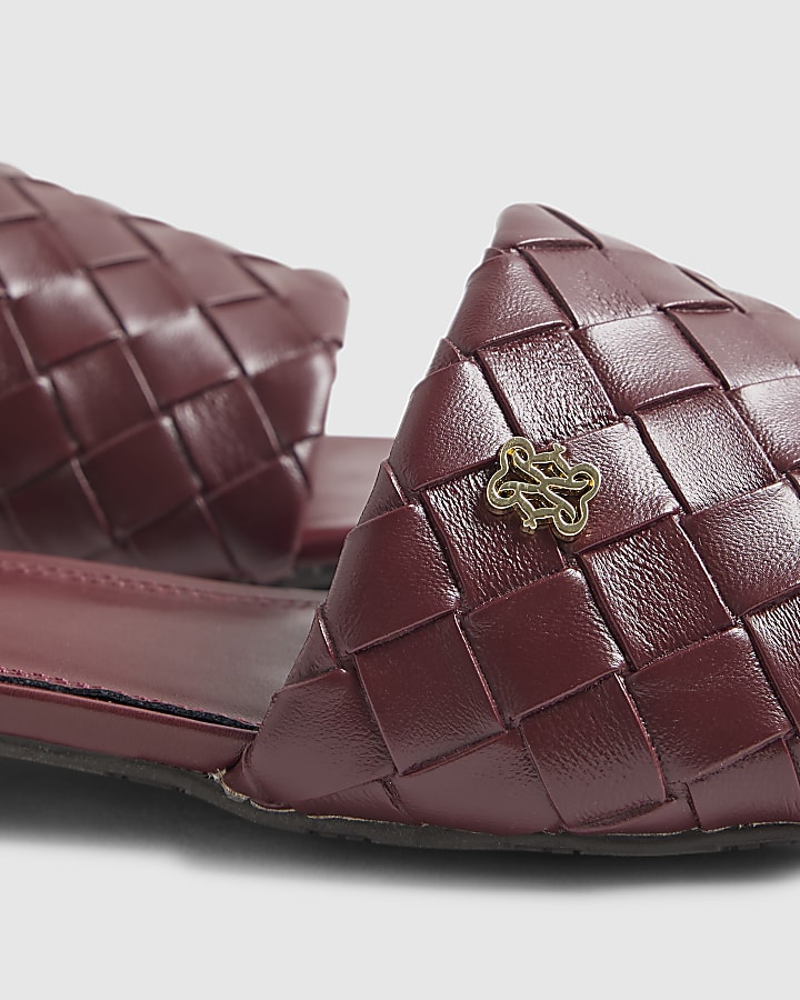 Red Woven Mule Flat Sandals