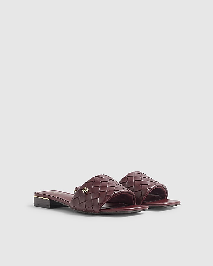 Red Woven Mule Flat Sandals