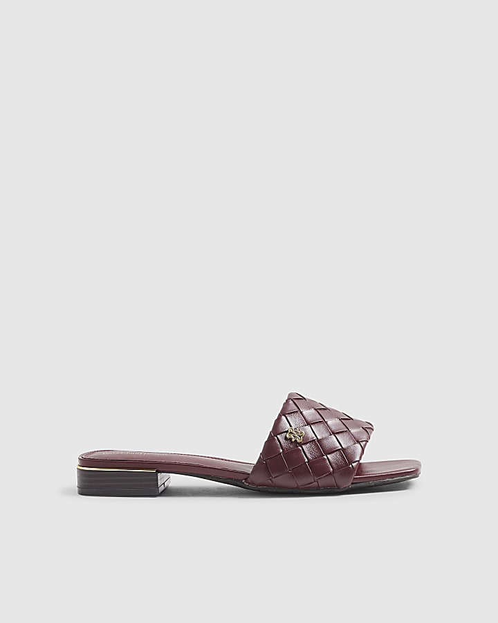 Red Woven Mule Flat Sandals