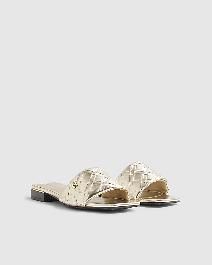 Gold Woven Mule Flat Sandals