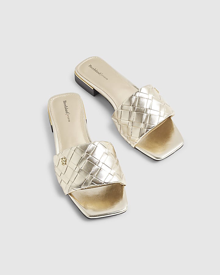Gold Woven Mule Flat Sandals