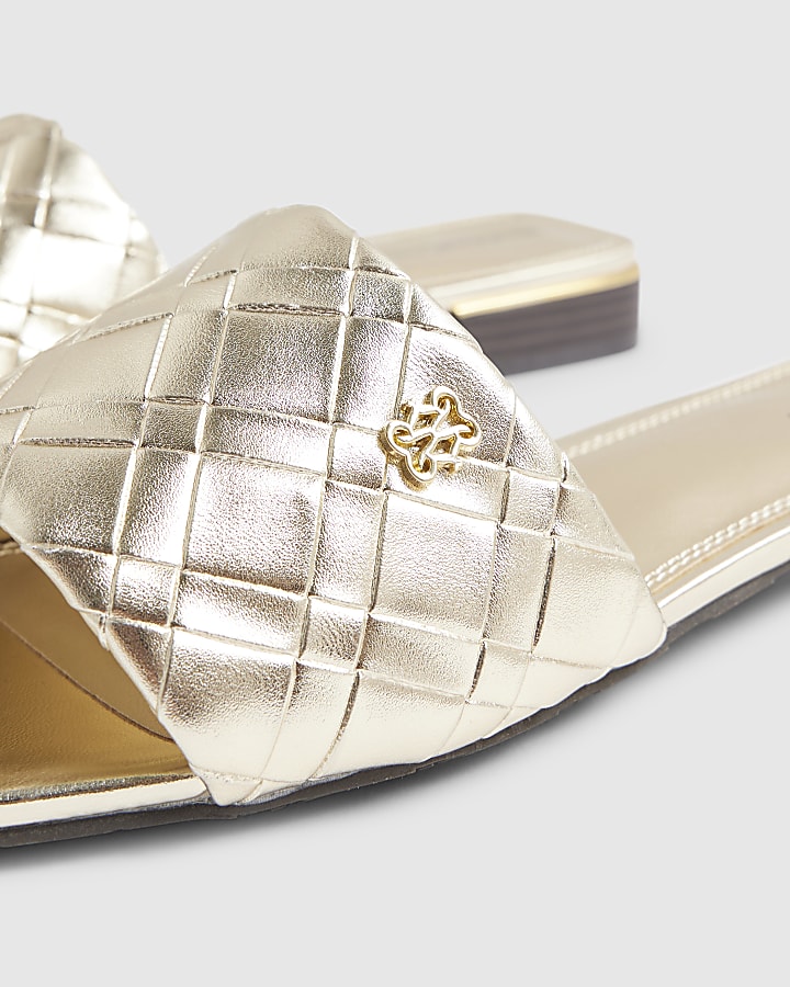 Gold Woven Mule Flat Sandals