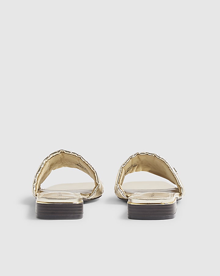 Gold Woven Mule Flat Sandals