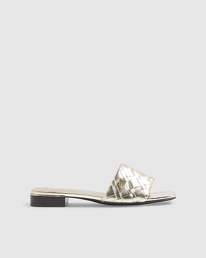 Gold Woven Mule Flat Sandals