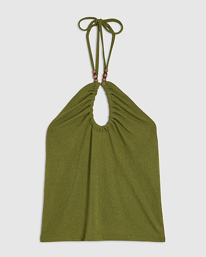 Green Beaded Halter Top