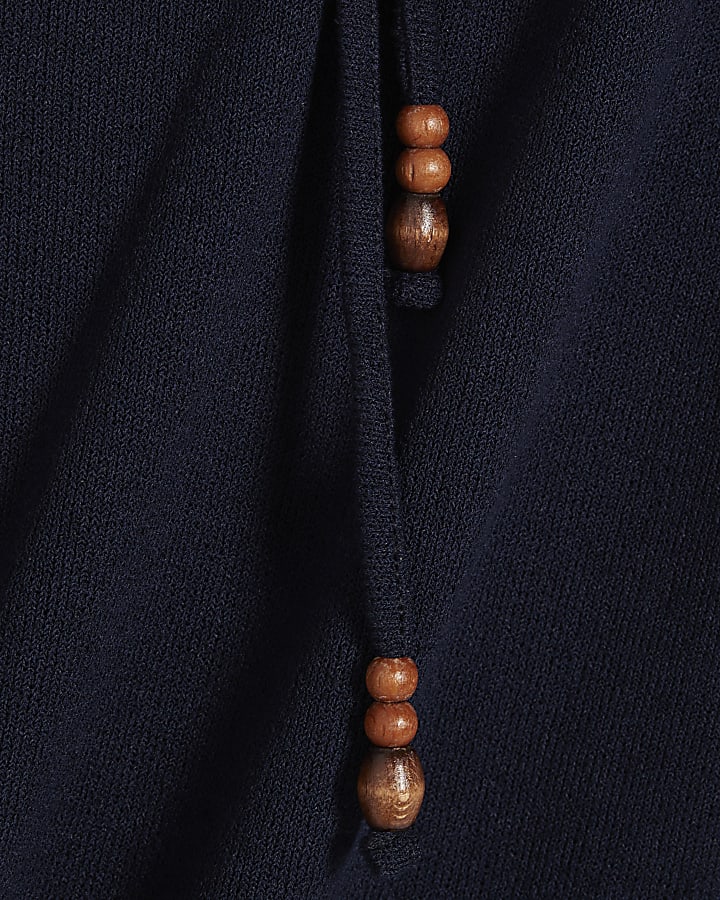 Navy Beaded Tie Midi Skirt