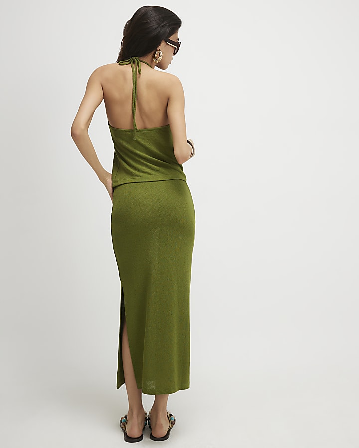 Green Beaded Midi Skirt