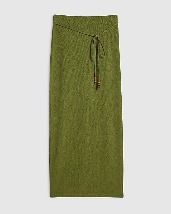 Green Beaded Midi Skirt