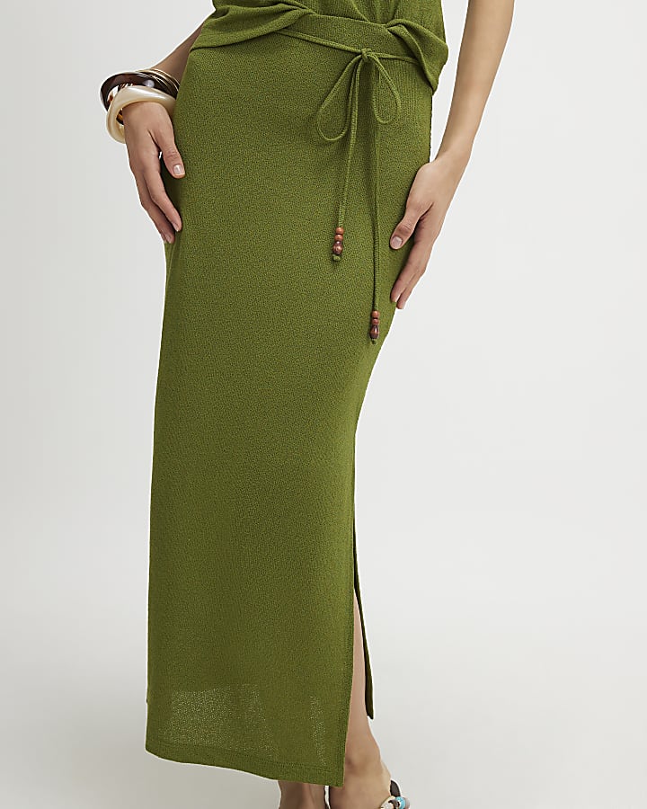 Green Beaded Midi Skirt